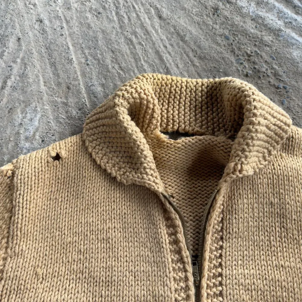 Vtg Pheasant Hunter & Bird Dog Cowichan Sweater Jacket Zip Thrashed Shooting XL